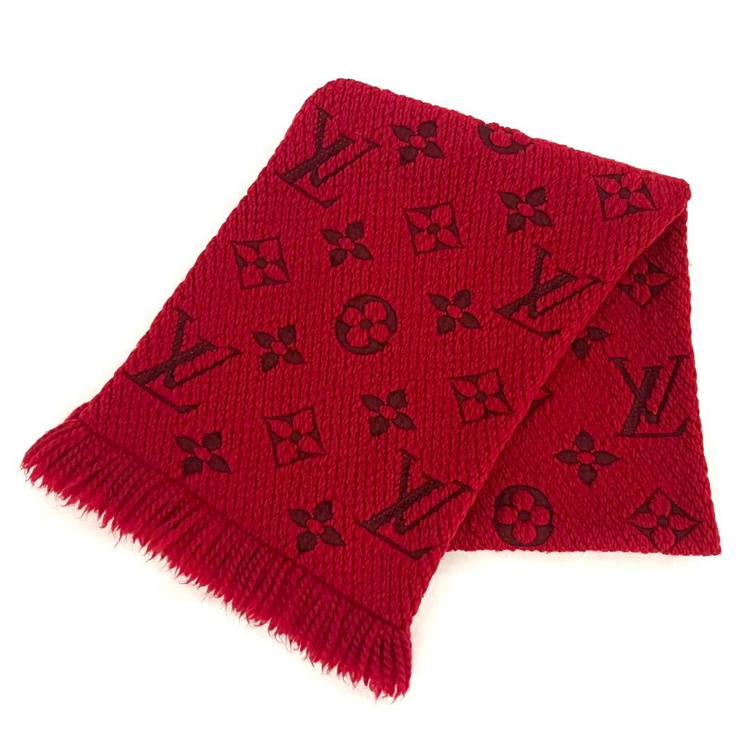 極美品✨赤ルイヴィトン エシャルプ ロゴマニア ルビー マフラー シルク ウール