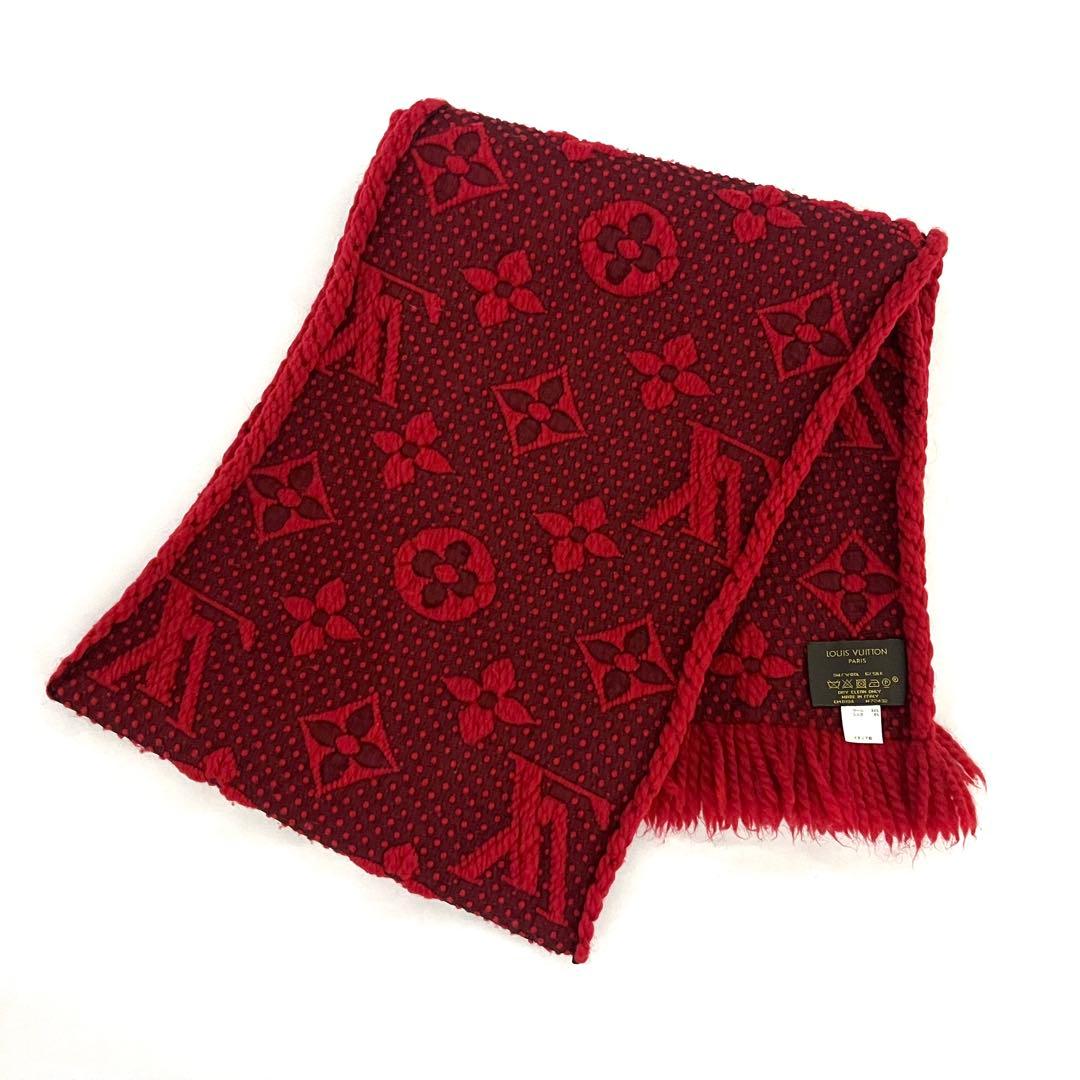 極美品✨赤ルイヴィトン エシャルプ ロゴマニア ルビー マフラー シルク ウール