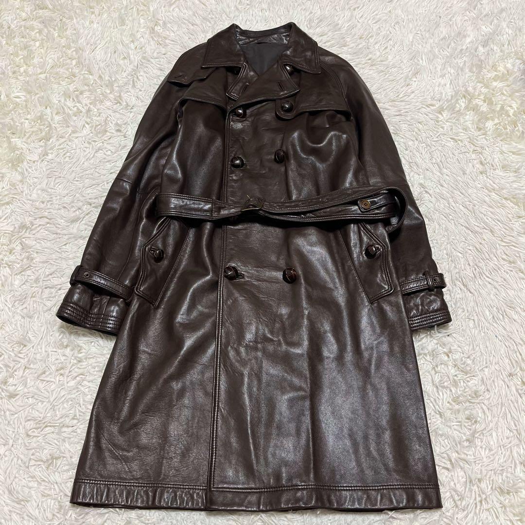 希少 46 トゥモローランド レザー トレンチコート ロング丈 ブラウン 羊革