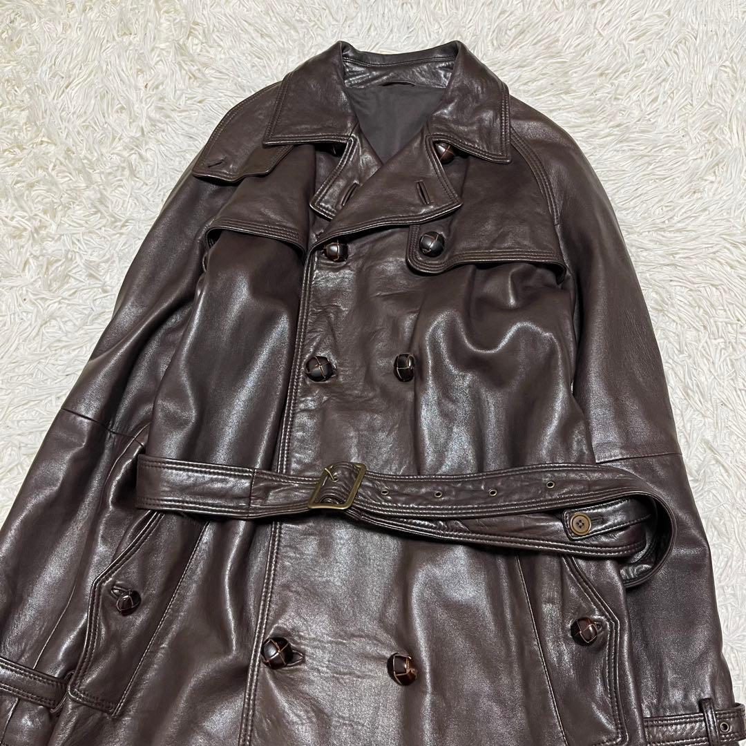 希少 46 トゥモローランド レザー トレンチコート ロング丈 ブラウン 羊革