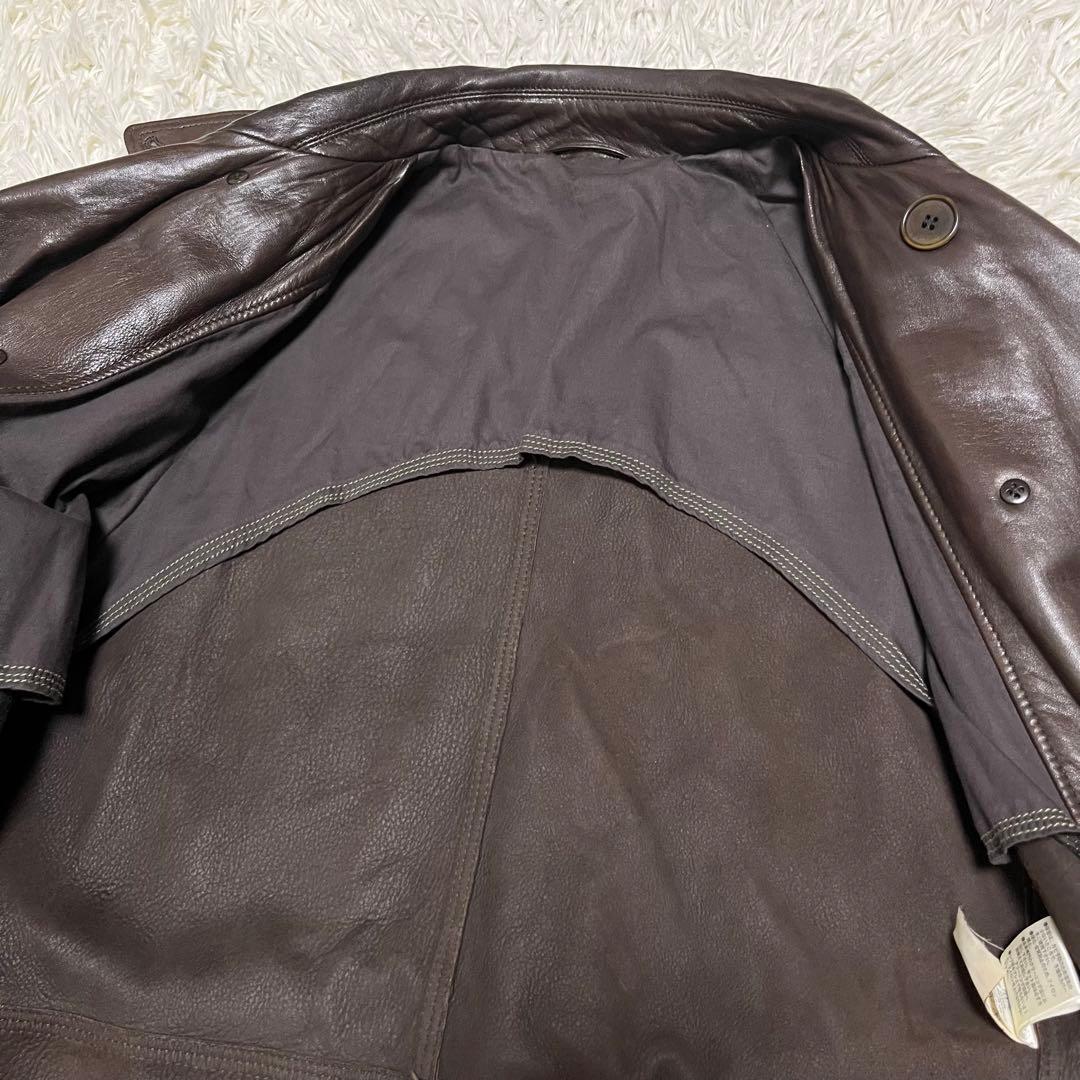 希少 46 トゥモローランド レザー トレンチコート ロング丈 ブラウン 羊革