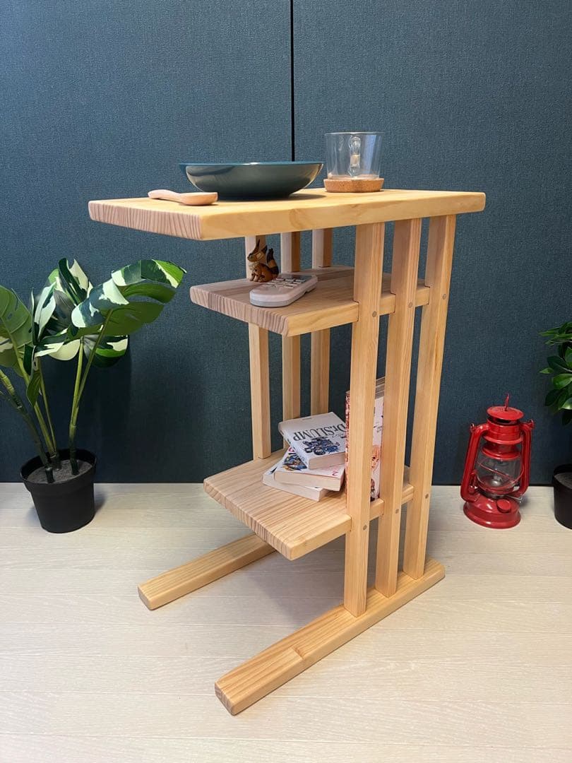 【送料無料】 サイドテーブル 格子形 棚付 45cm30cm パイン ナチュラル