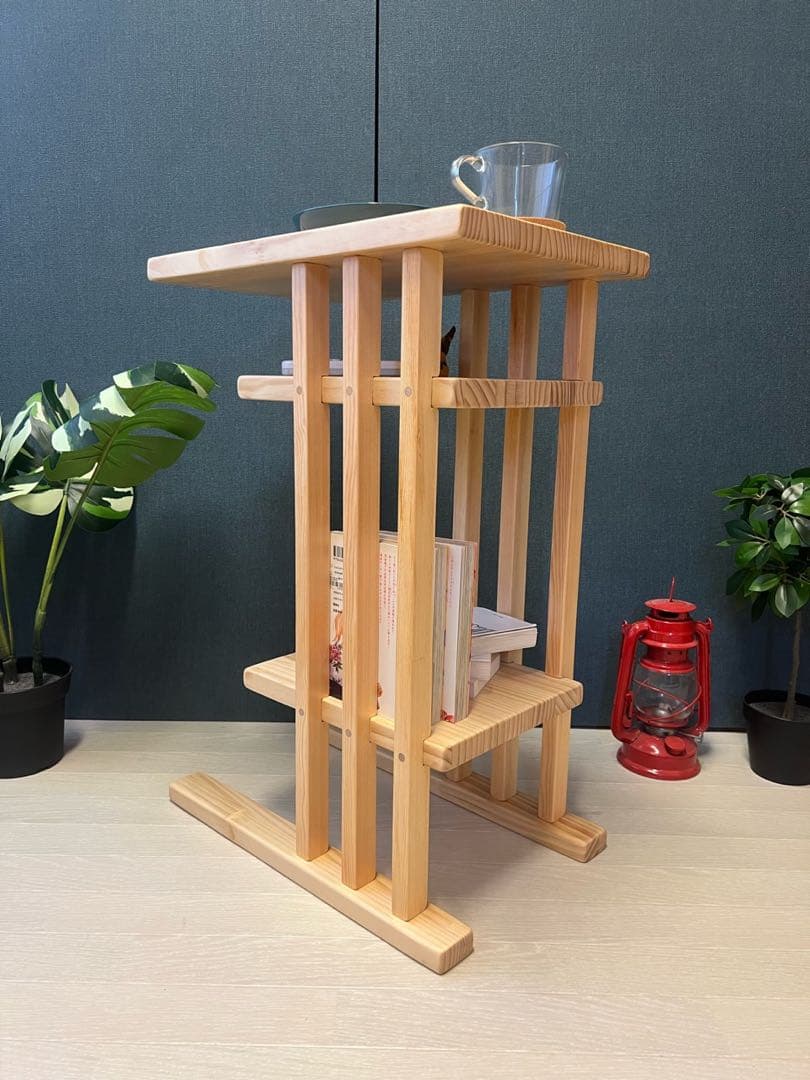 【送料無料】 サイドテーブル 格子形 棚付 45cm30cm パイン ナチュラル