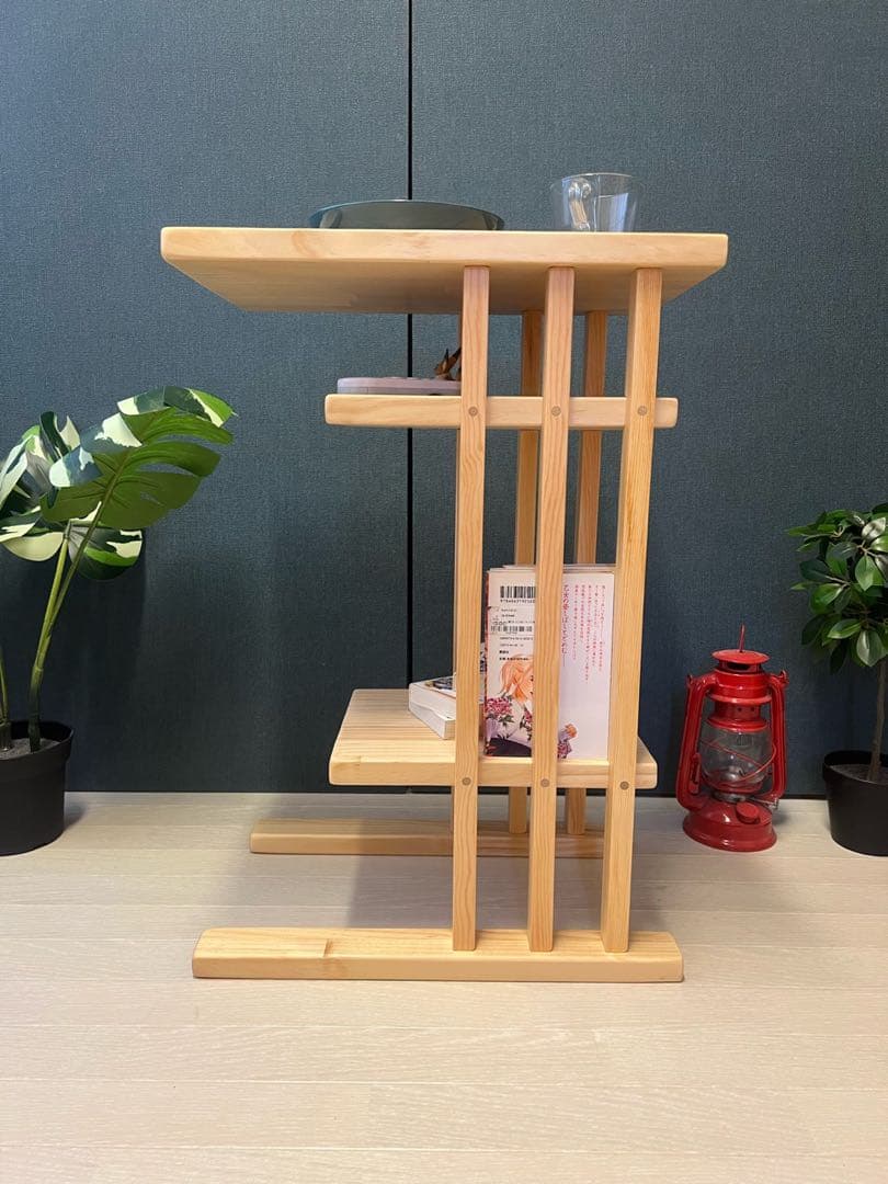 【送料無料】 サイドテーブル 格子形 棚付 45cm30cm パイン ナチュラル