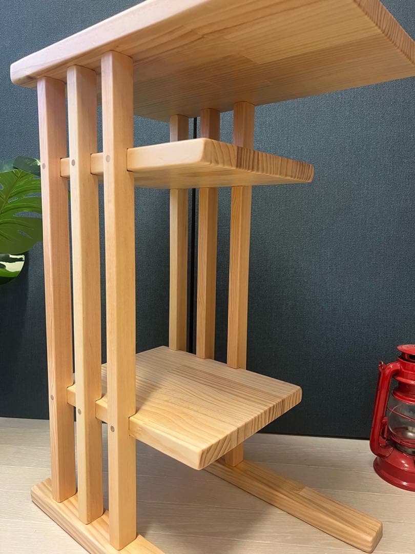 【送料無料】 サイドテーブル 格子形 棚付 45cm30cm パイン ナチュラル