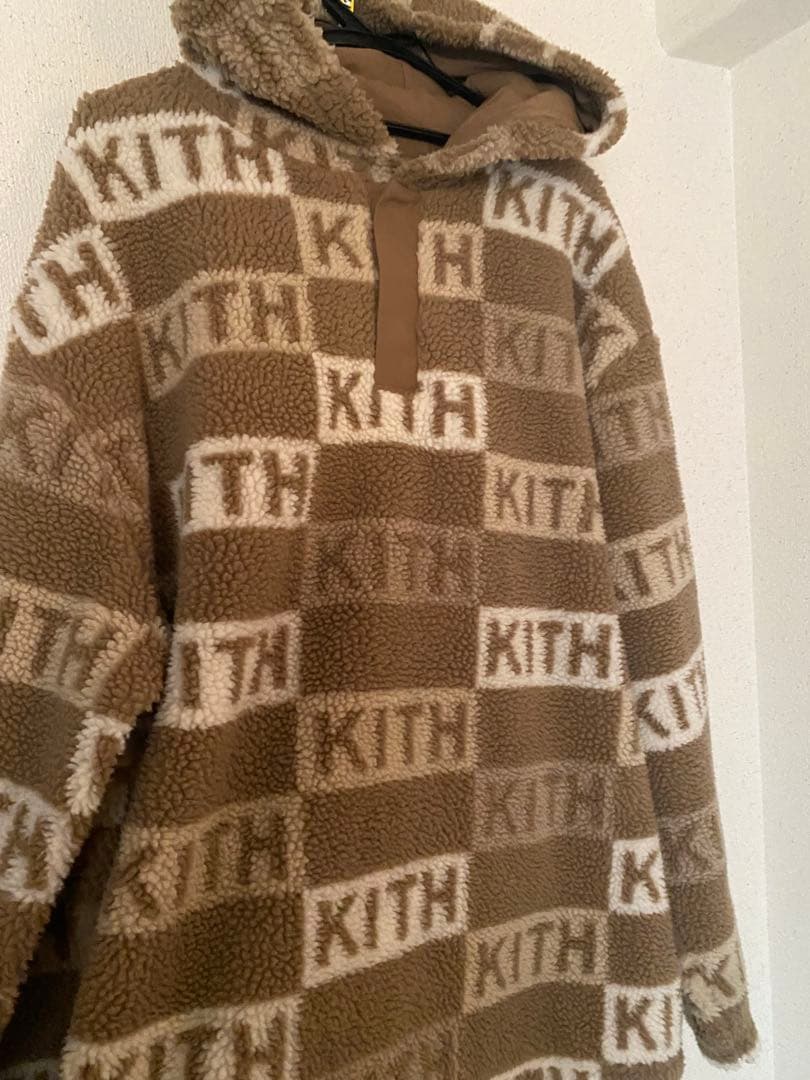 くろべーKITHフーディーボアプルオーバーXLフリースロゴ総柄