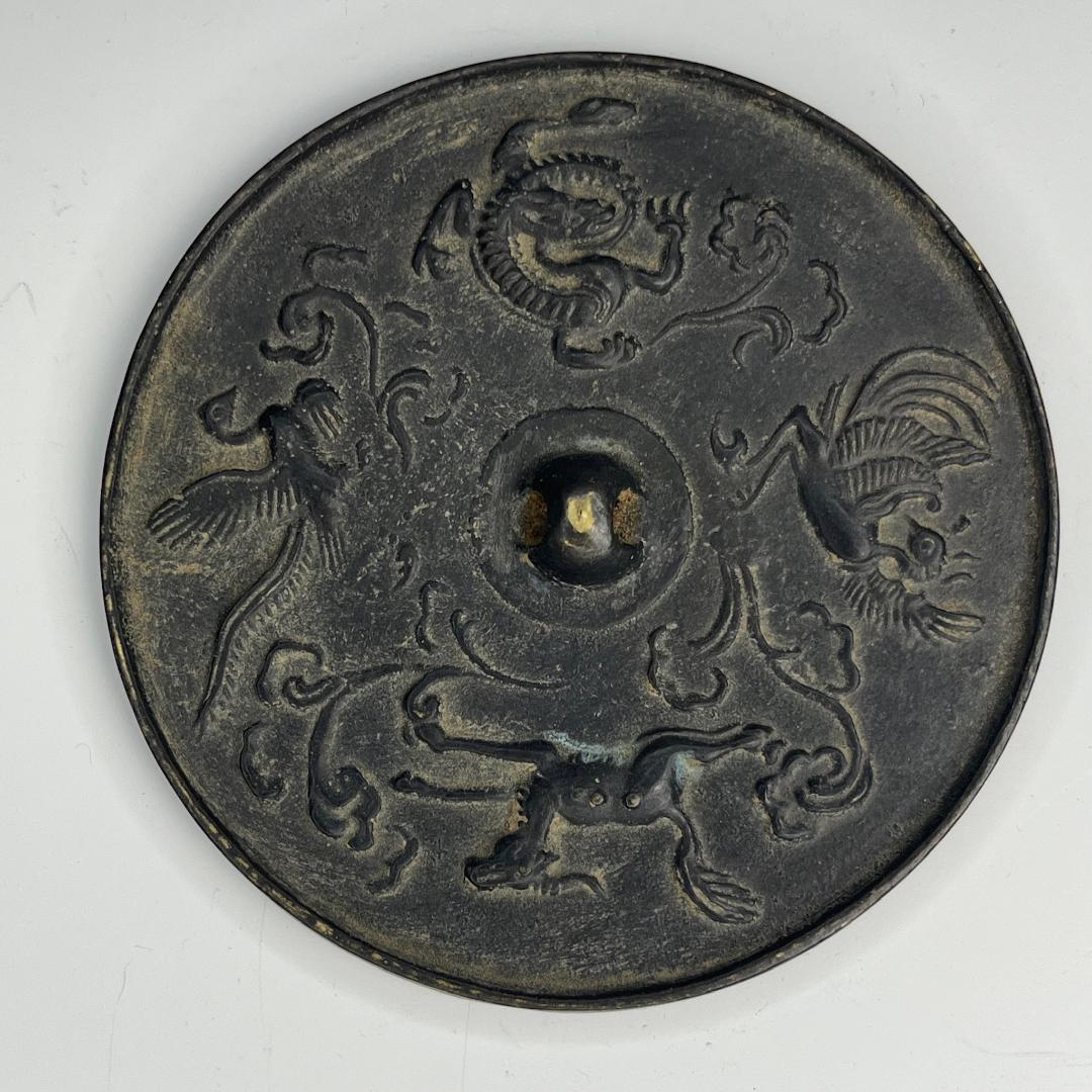 古鏡 青銅鏡 鳳凰龍麒麟鳥 中国古玩 中国美術 唐物 擺件
