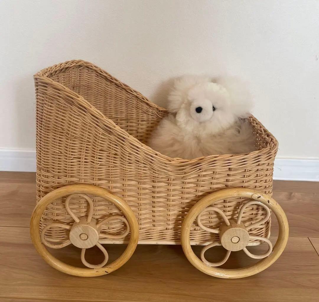 籐の入れ物　乳母車　ベビーカー型　レトロ