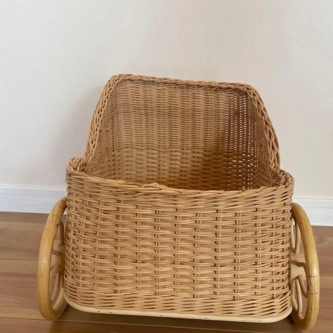 籐の入れ物　乳母車　ベビーカー型　レトロ