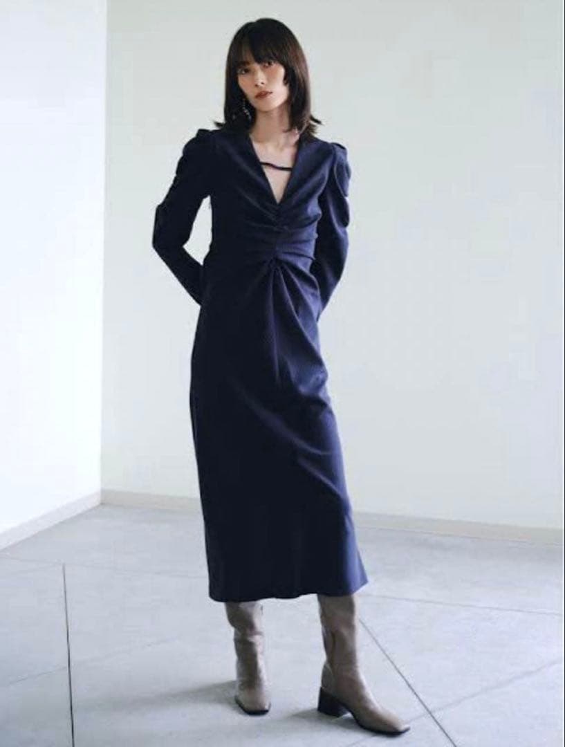 FRAY I.D パフスリーブシャーリングワンピース