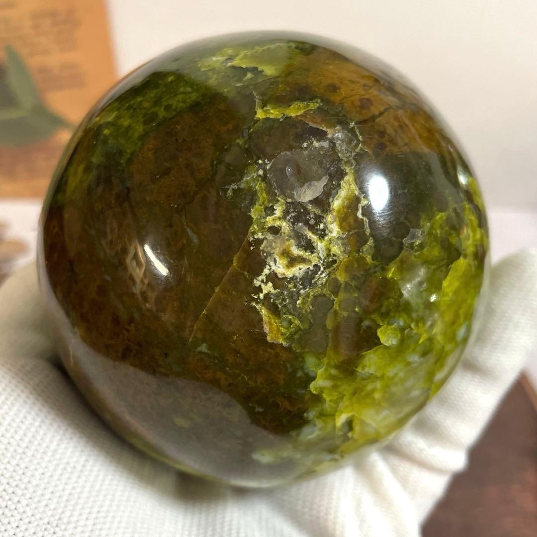 天然石　希少　天然グリーンオパール　大玉スフィア　78ミリ【台座付き】