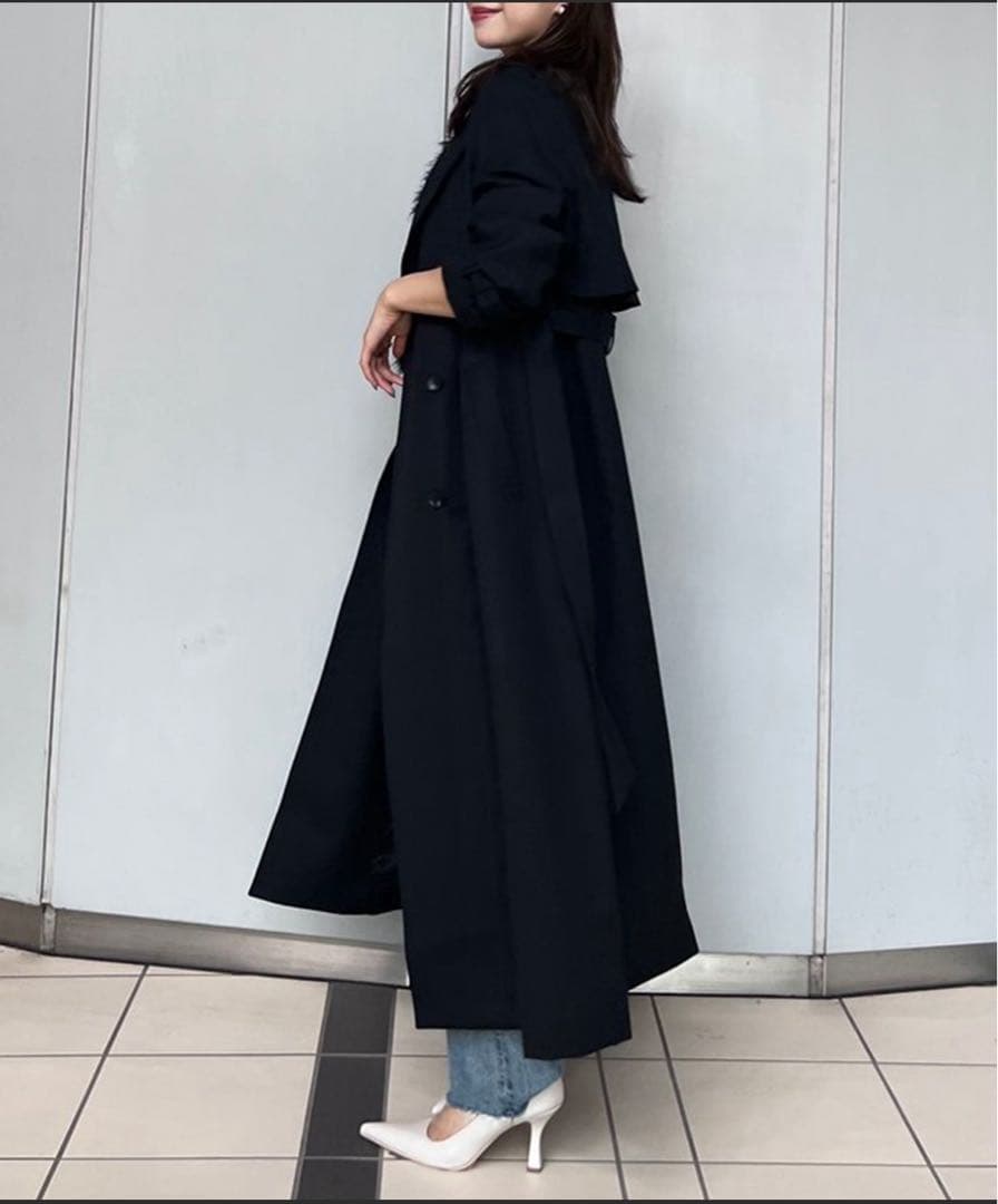 【anuans アニュアンス】ウールギャバジントレンチコート ネイビー 2024