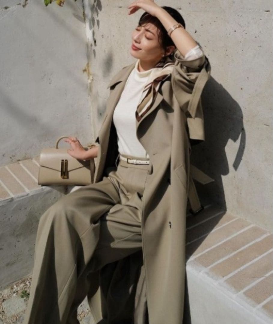 【anuans アニュアンス】ウールギャバジントレンチコート ネイビー 2024