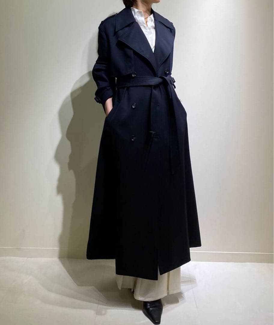 【anuans アニュアンス】ウールギャバジントレンチコート ネイビー 2024