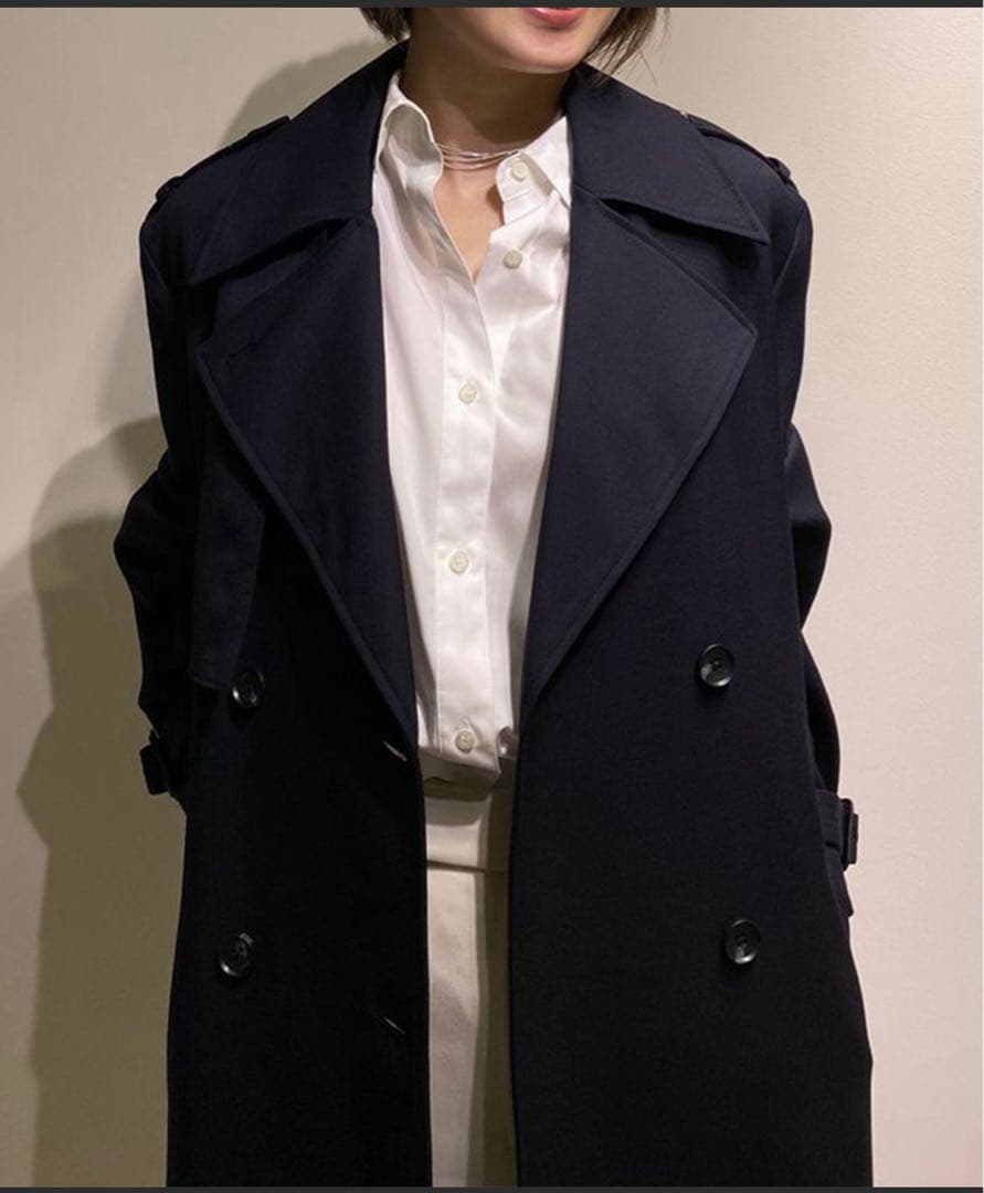 【anuans アニュアンス】ウールギャバジントレンチコート ネイビー 2024