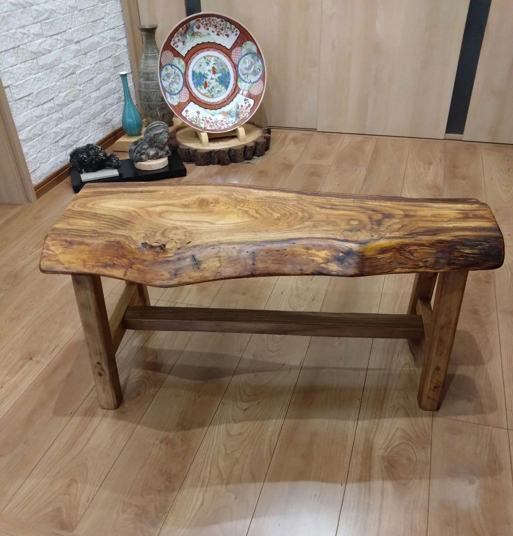 栗のベンチ78　しょうちゃん❕いい栗の耳付き一枚板で杢目が綺麗ですよ