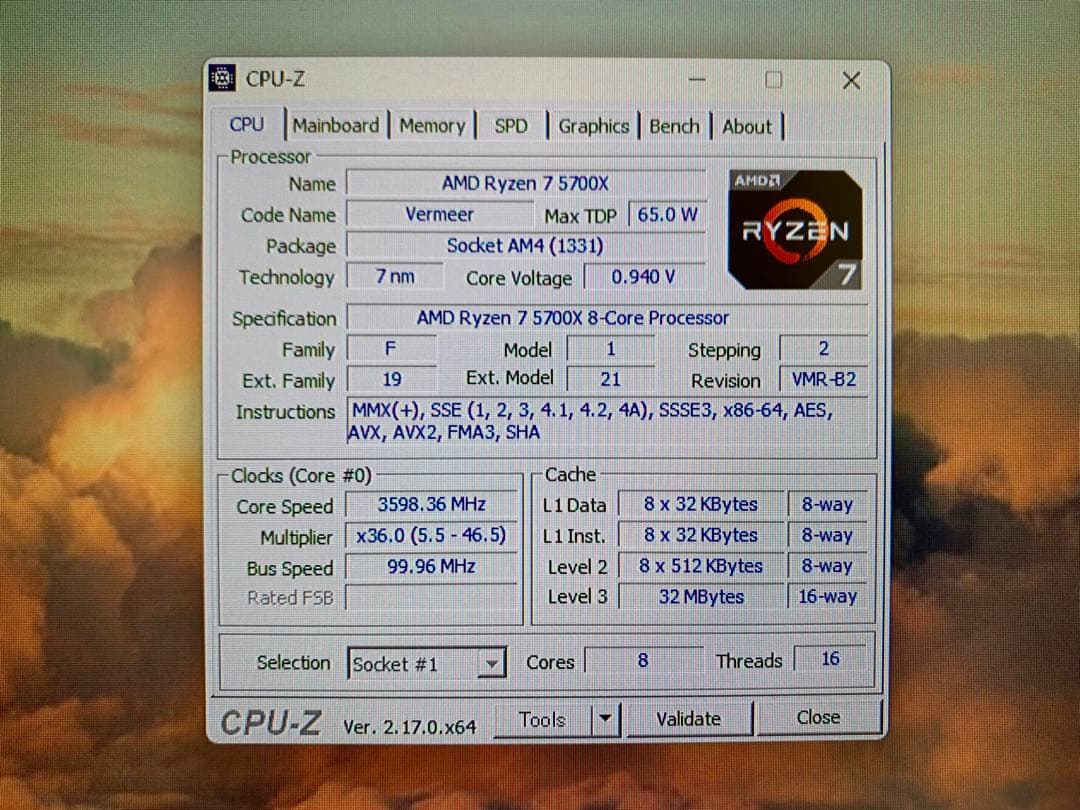 Ryzen7 5700X CPU正常動作品