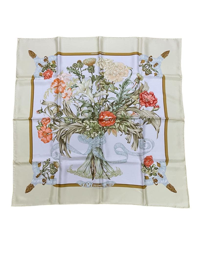 ②未使用 エルメス カレ90 花柄 スカーフ 箱付き