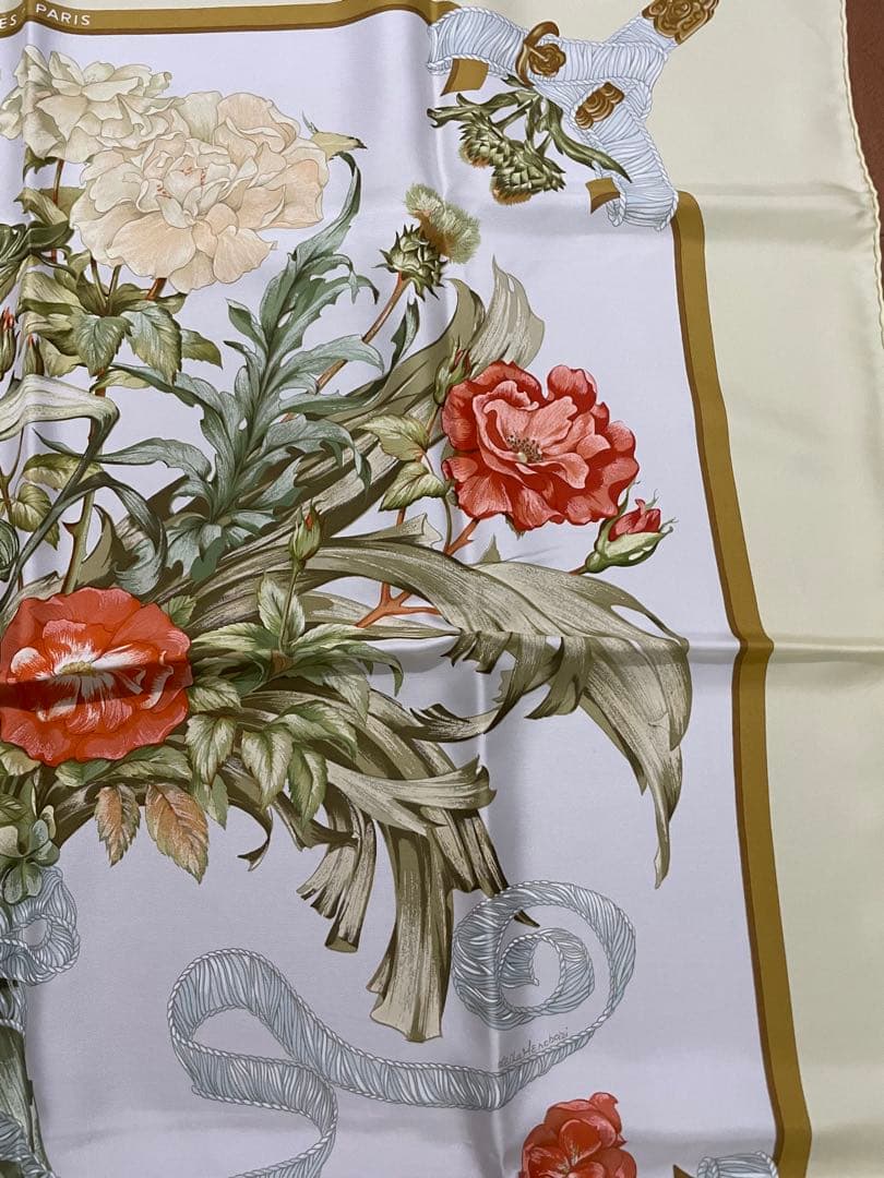 ②未使用 エルメス カレ90 花柄 スカーフ 箱付き