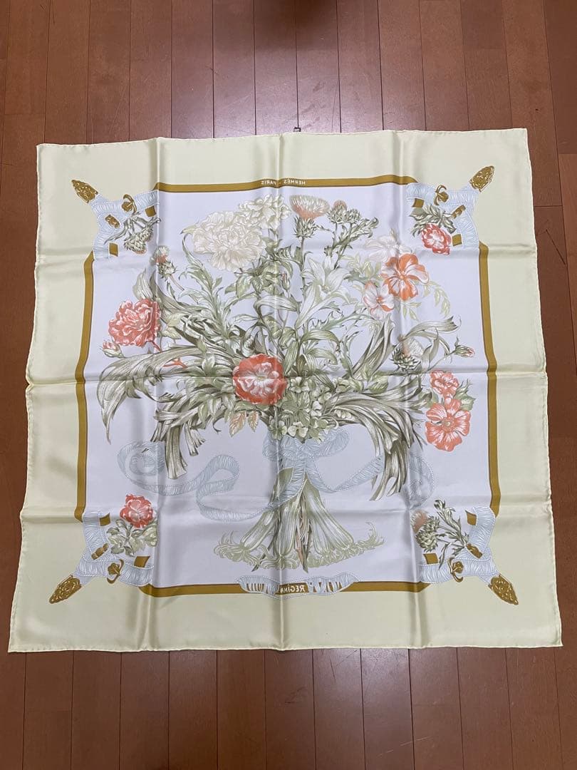 ②未使用 エルメス カレ90 花柄 スカーフ 箱付き