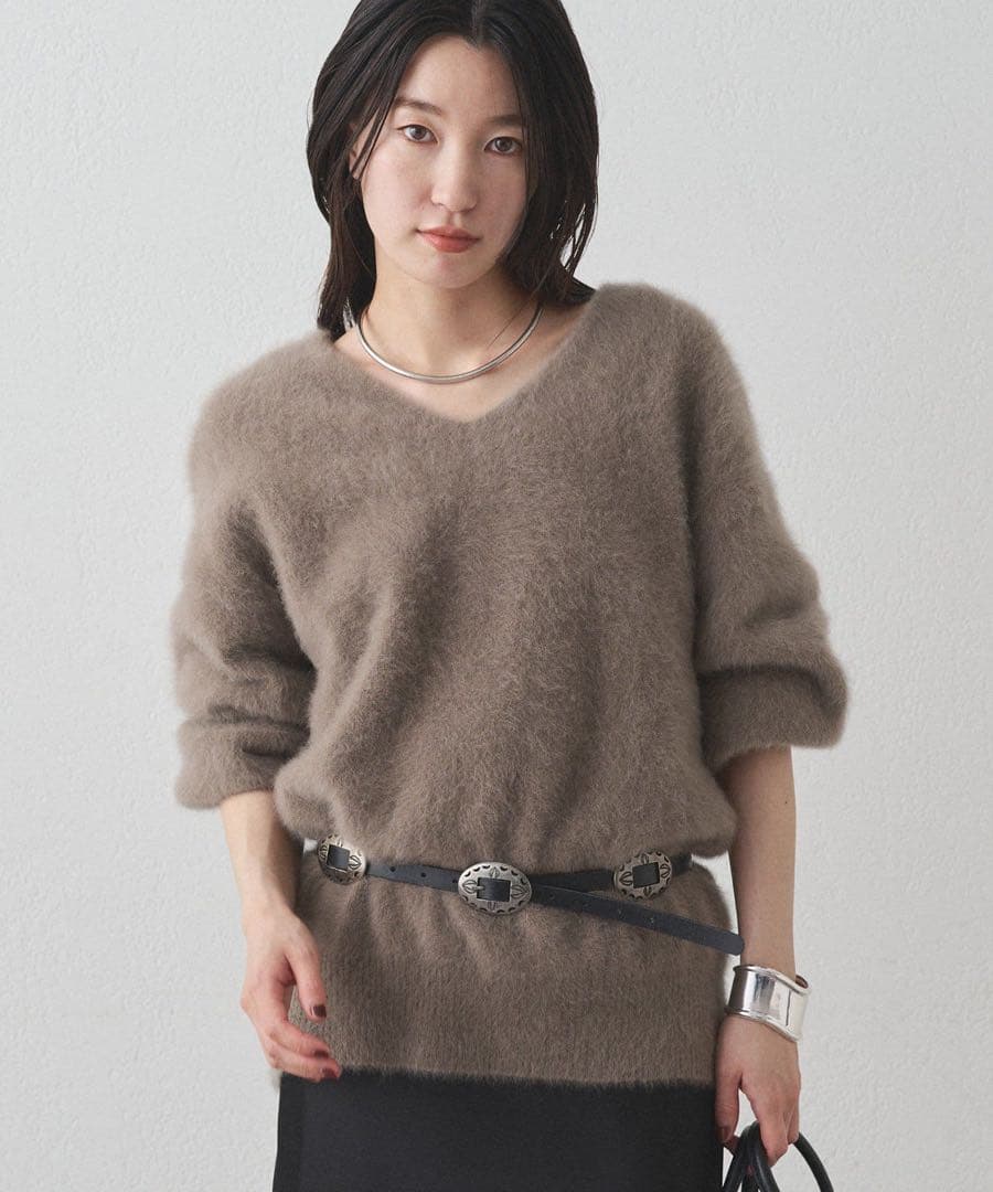 【月末までタイムセール】ラウンジドレス ファーカシミヤVネックニット