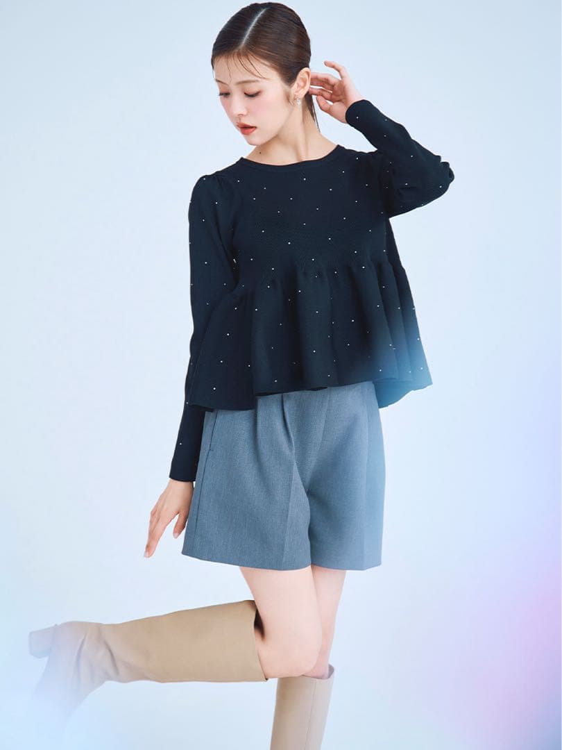 CELFORD ホットフィットビジューペプラムニットプルオーバー