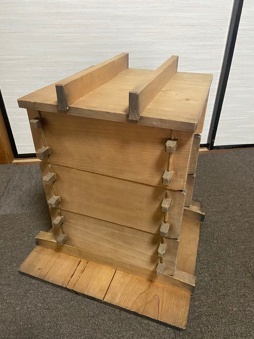 木製角【小】せいろ　アンティーク　レトロ　竹スノコ付き　蒸し器