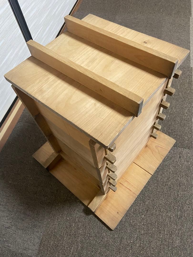 木製角【小】せいろ　アンティーク　レトロ　竹スノコ付き　蒸し器