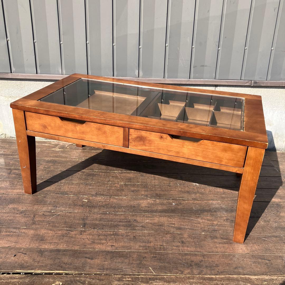 が コレクションテーブル ガラス天板 センターテーブル ローテーブル 木製