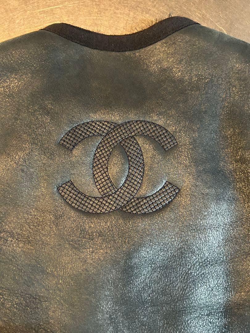 CHANELシャネル ブルゾン　リバーシブル　ラムスキンニット　ネイビー　34