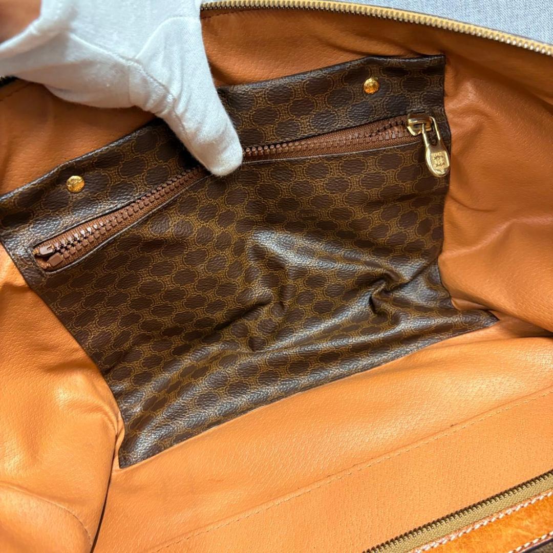 CELINE セリーヌ マカダム柄 ボストンバッグ PVC ブラウン レザー