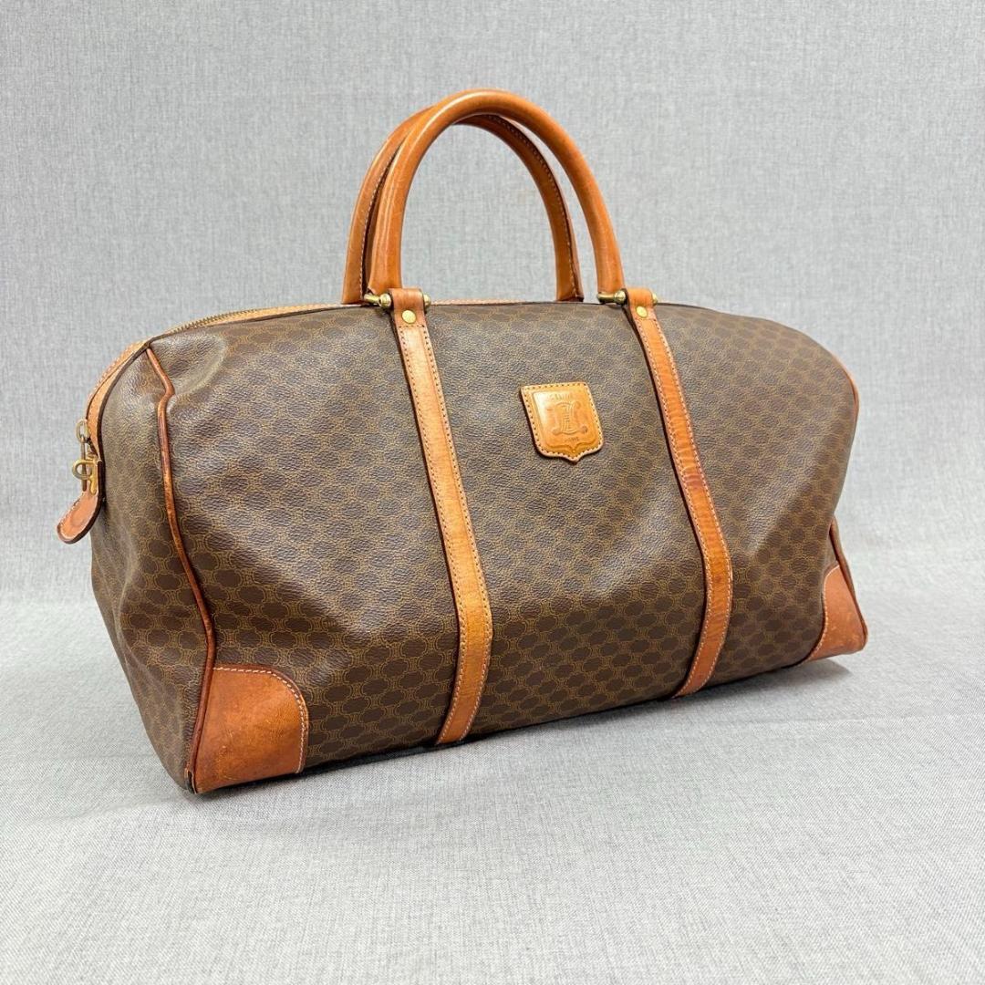 CELINE セリーヌ マカダム柄 ボストンバッグ PVC ブラウン レザー