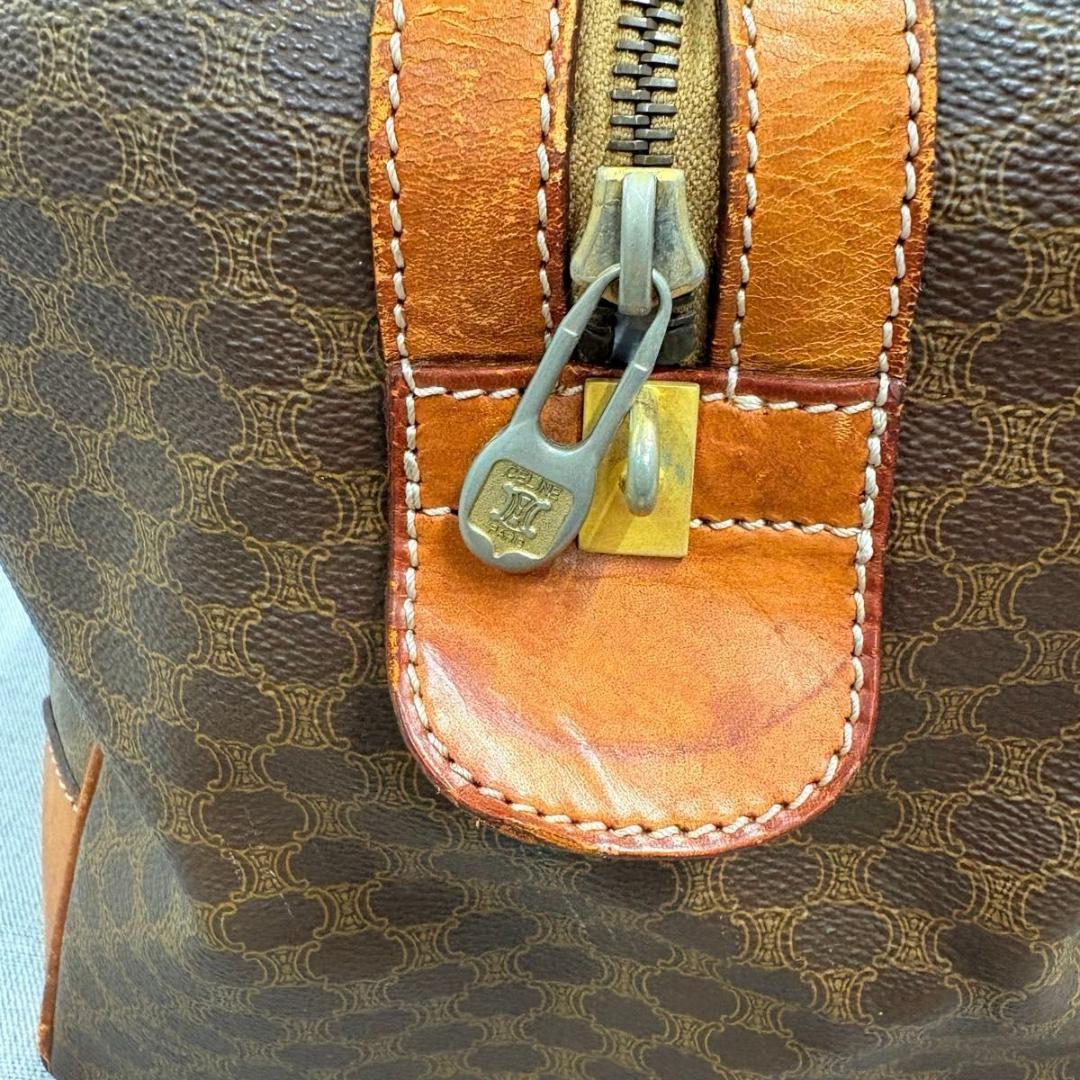 CELINE セリーヌ マカダム柄 ボストンバッグ PVC ブラウン レザー