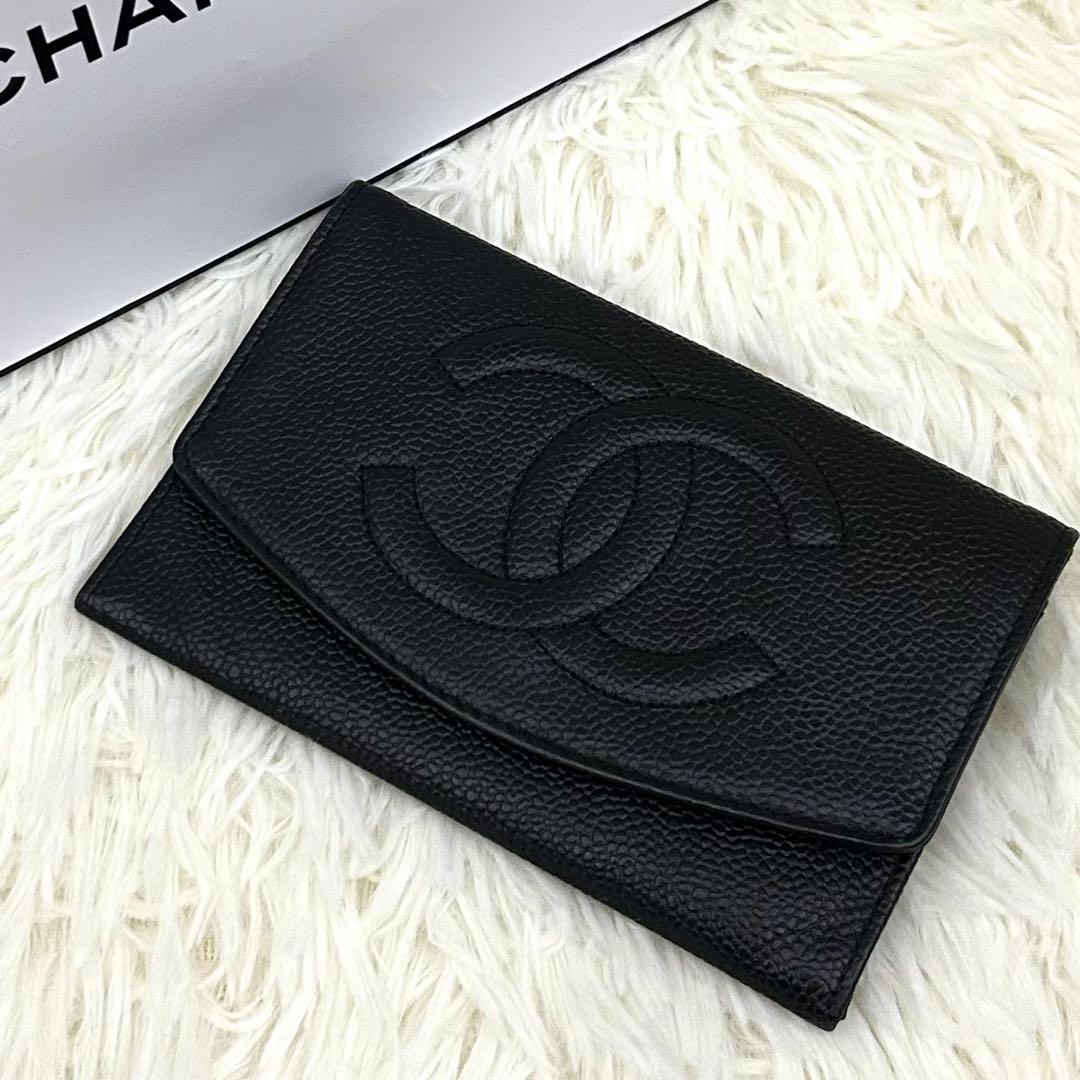 【美品】CHANEL シャネル ココマーク キャビアスキン ブラック