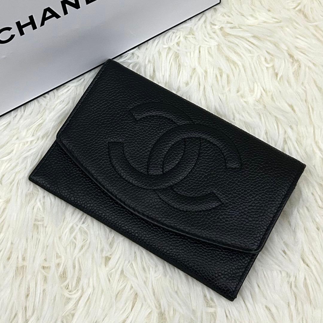 【美品】CHANEL シャネル ココマーク キャビアスキン ブラック