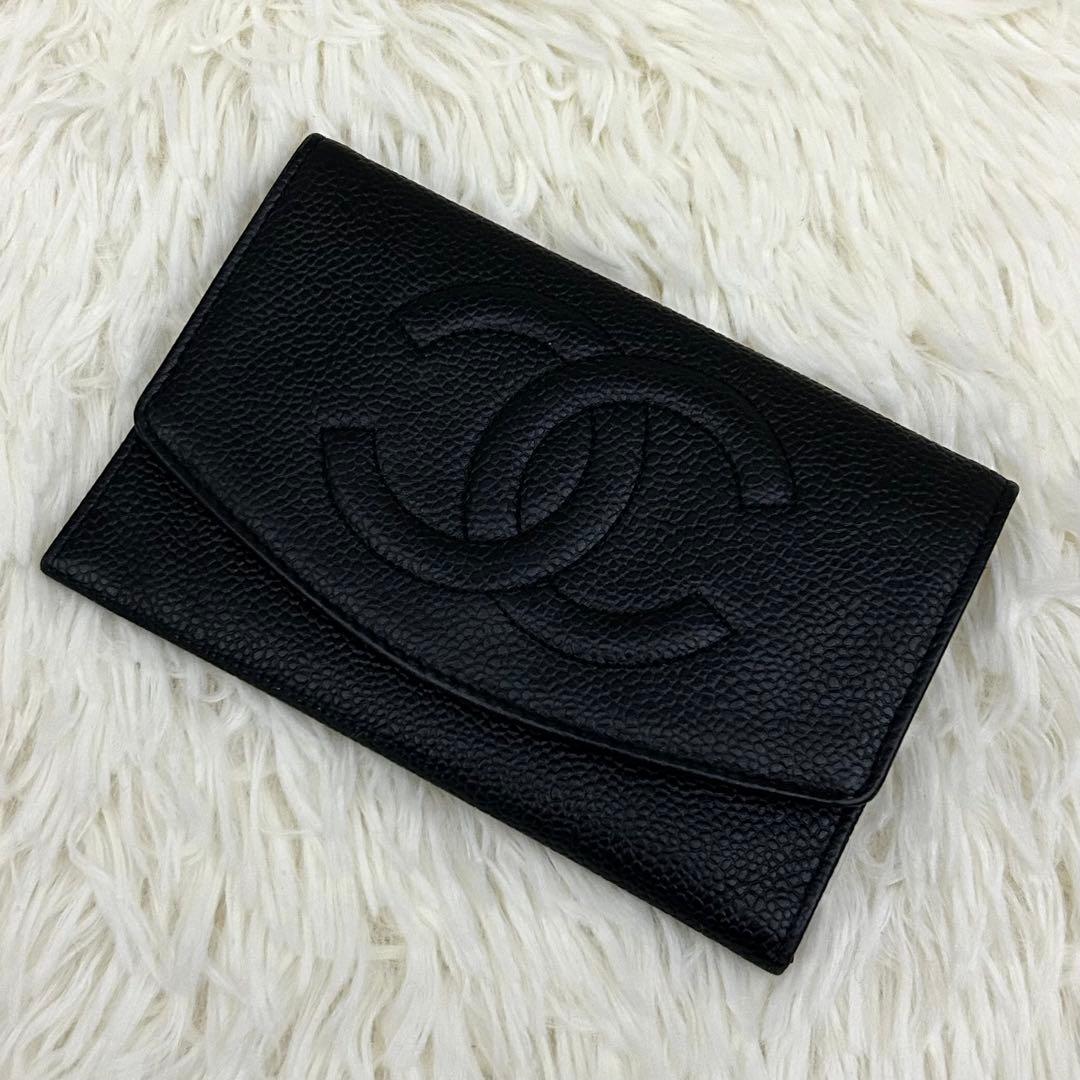 【美品】CHANEL シャネル ココマーク キャビアスキン ブラック