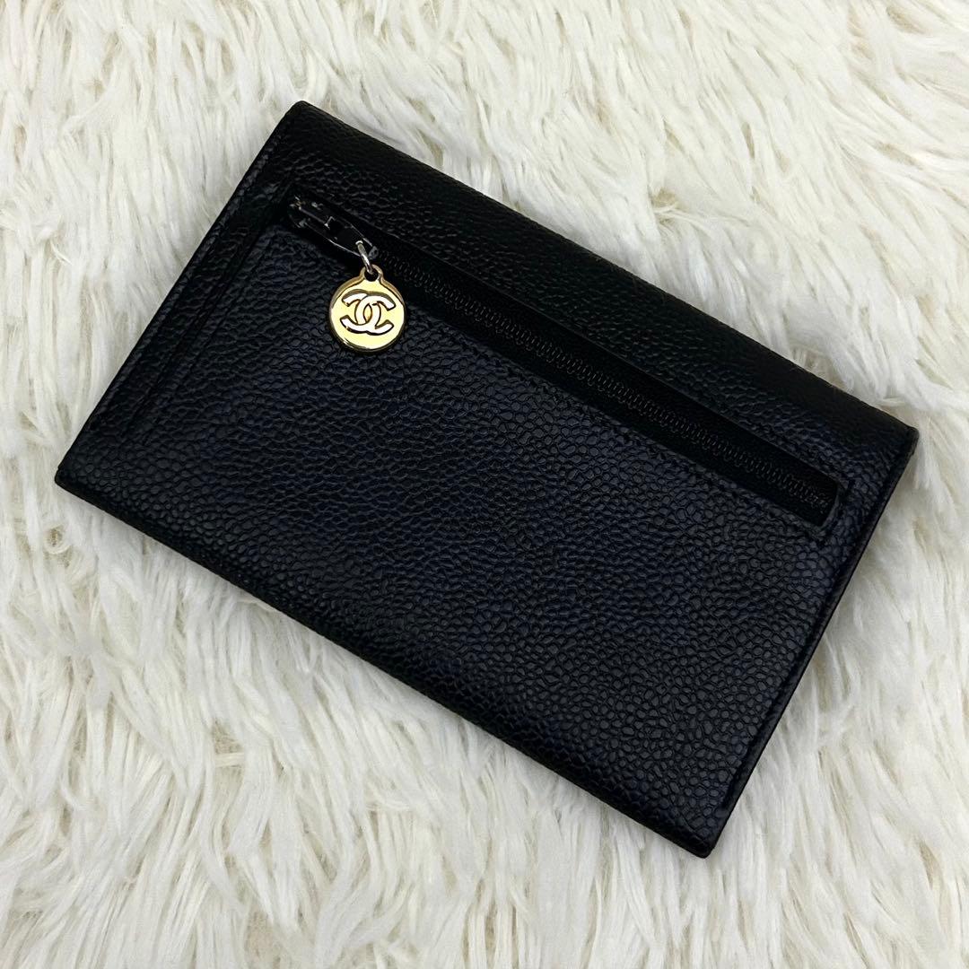 【美品】CHANEL シャネル ココマーク キャビアスキン ブラック