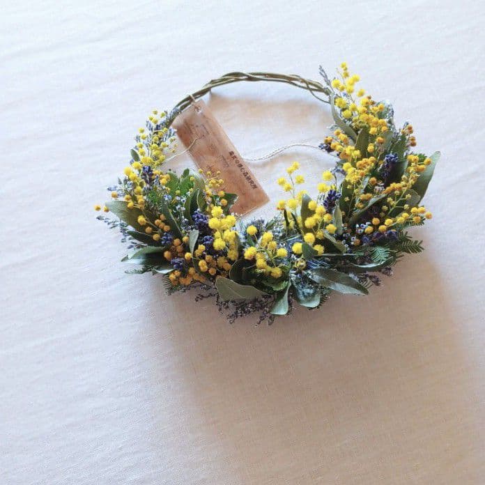 新品 未使用 ミモザリース ドライフラワー リース 【ご予約スタートです】