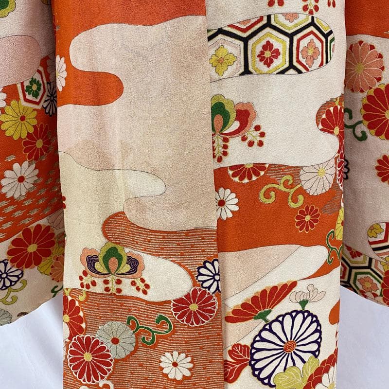 508ag48◎七五三 七歳 女児 アンティーク着物&袋帯&長襦袢 濃い朱色◎