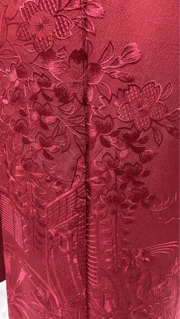 御所車花文刺繍　振袖　成人式　フルセット　正絹　　振袖フルセット