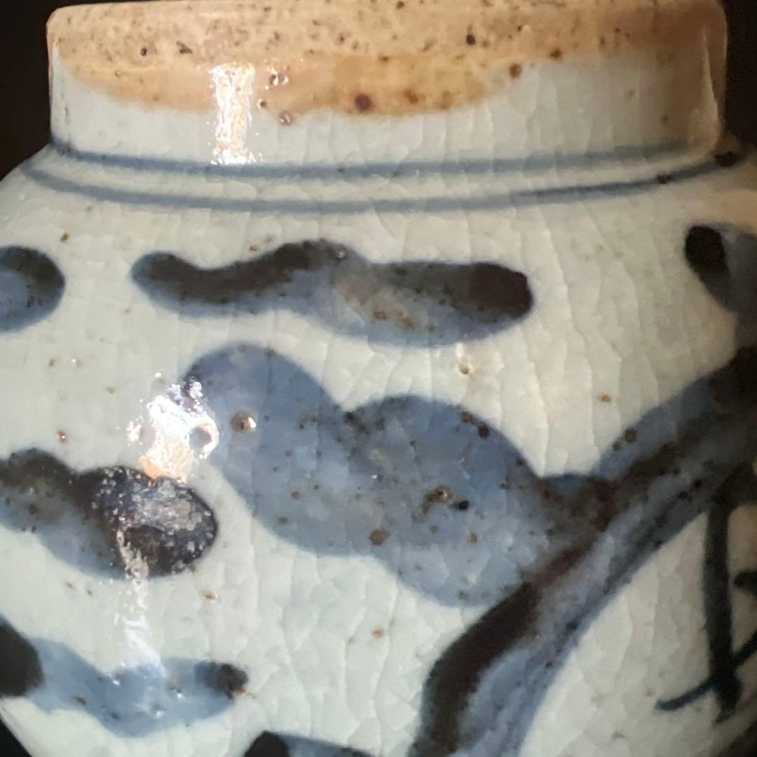 骨董　瓷器　染付双寿缶　茶壺　中国美術