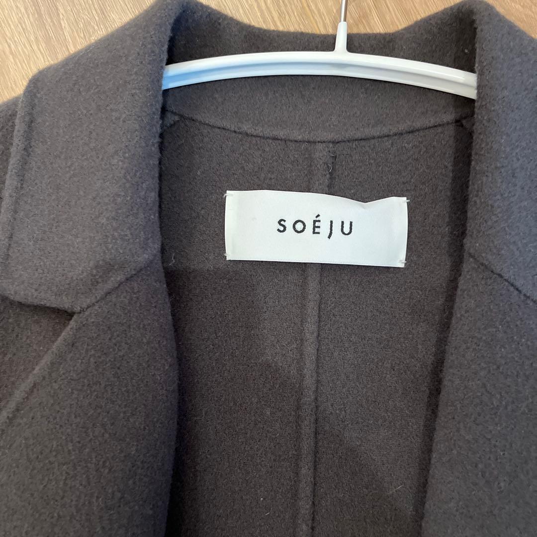 【美品】SOEJU ウール リバーローブコート　チャコール　S