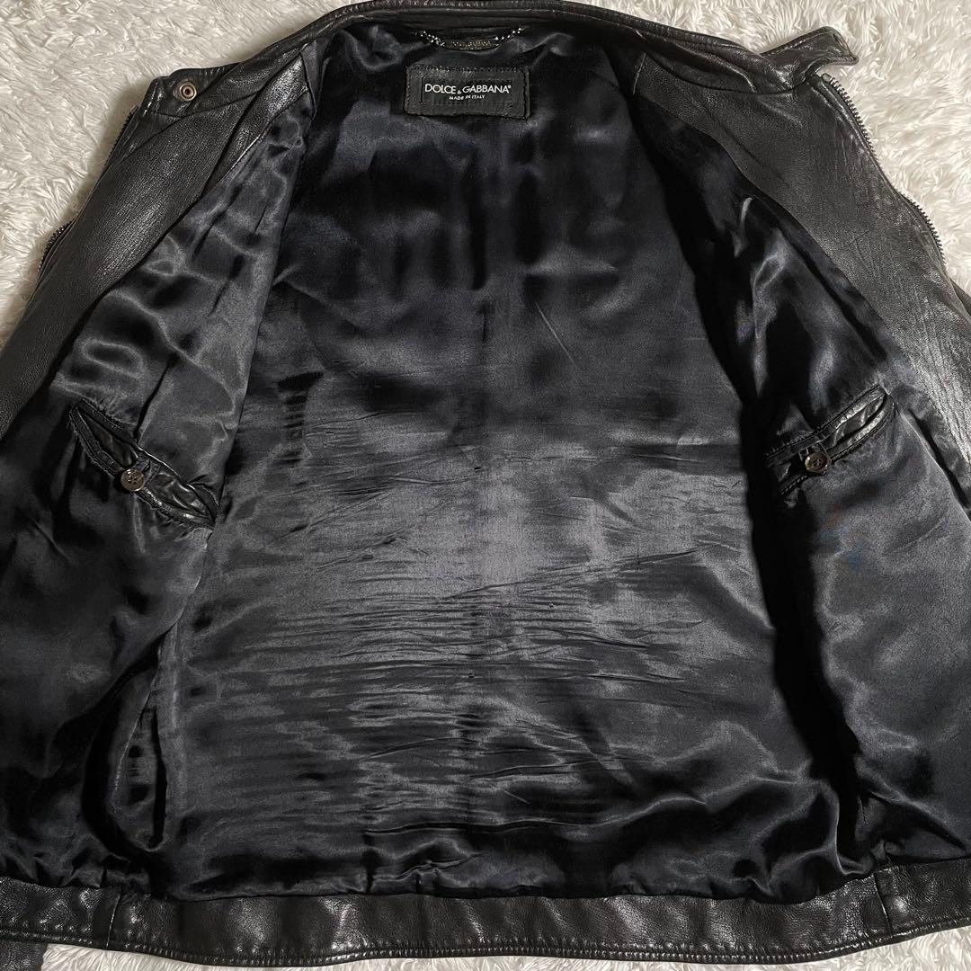 ドルガバ ライダースジャケット レザージャケット ラムスキン ウォッシュド加工