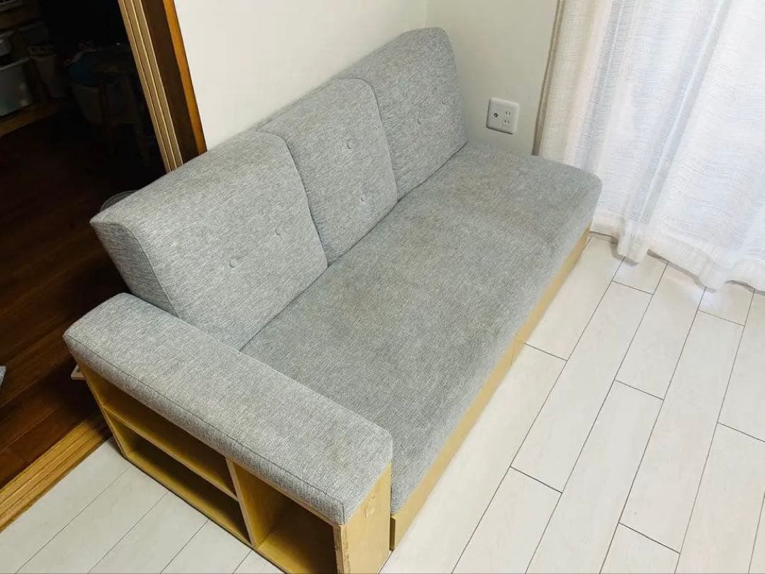 メランジグレー 2WAYソファ 2〜3人掛け　引き出し収納付き