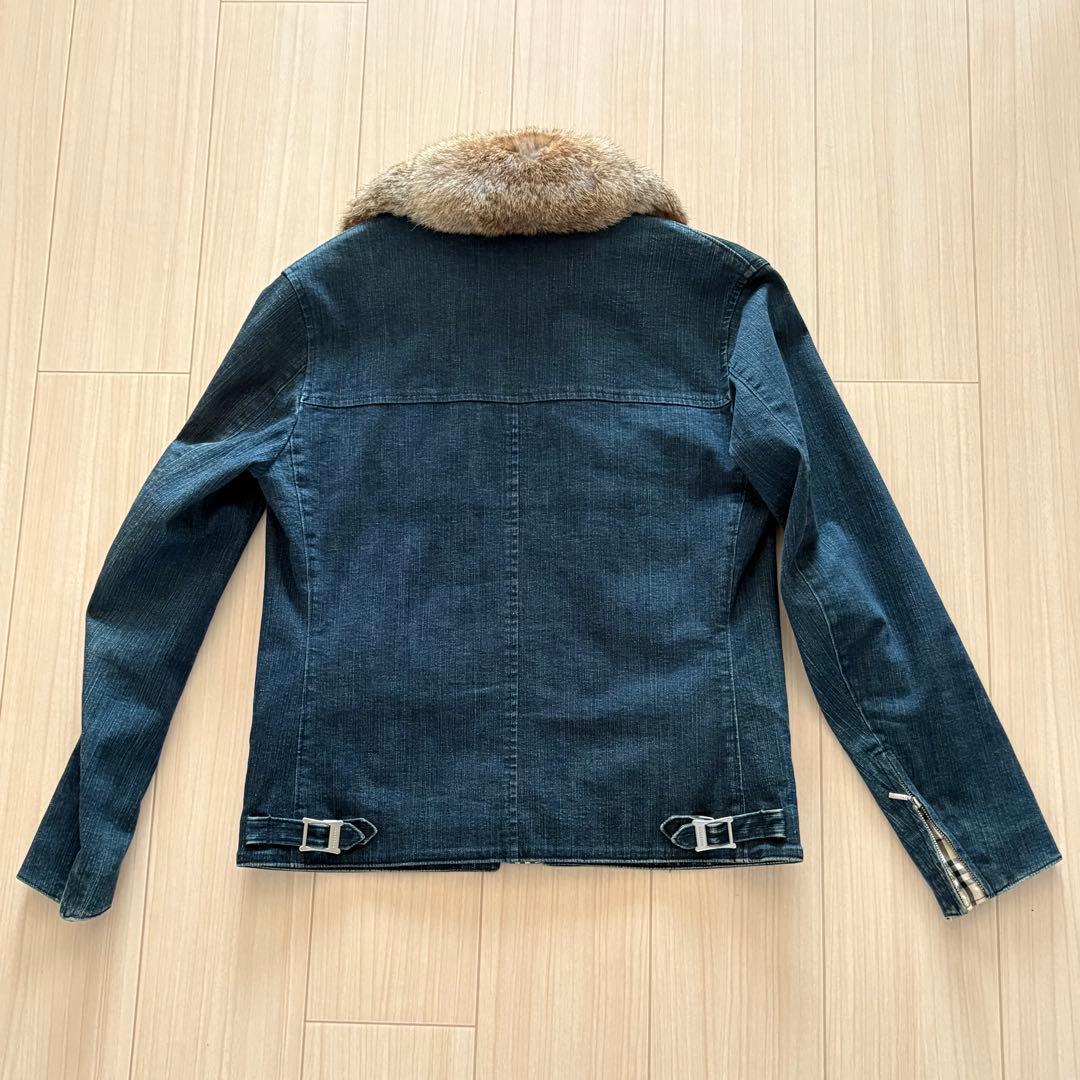 BURBERRYブラックレーベル　デニムライダースジャケット　ラビットファー M