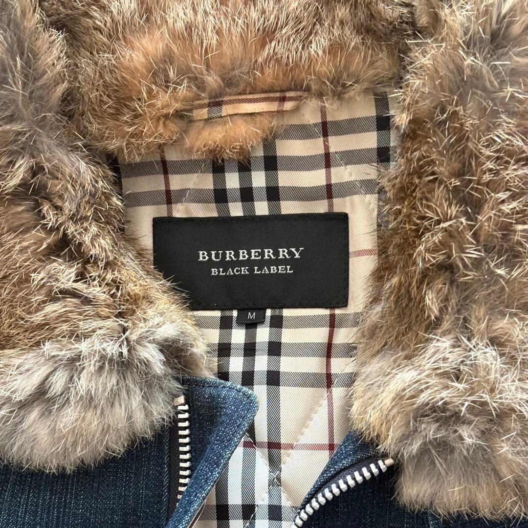 BURBERRYブラックレーベル　デニムライダースジャケット　ラビットファー M