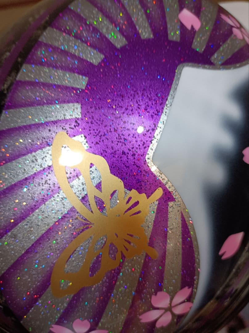 カスタムコルク半　Candyパープル　蝶塗装　七色ラメ　文字変更無料