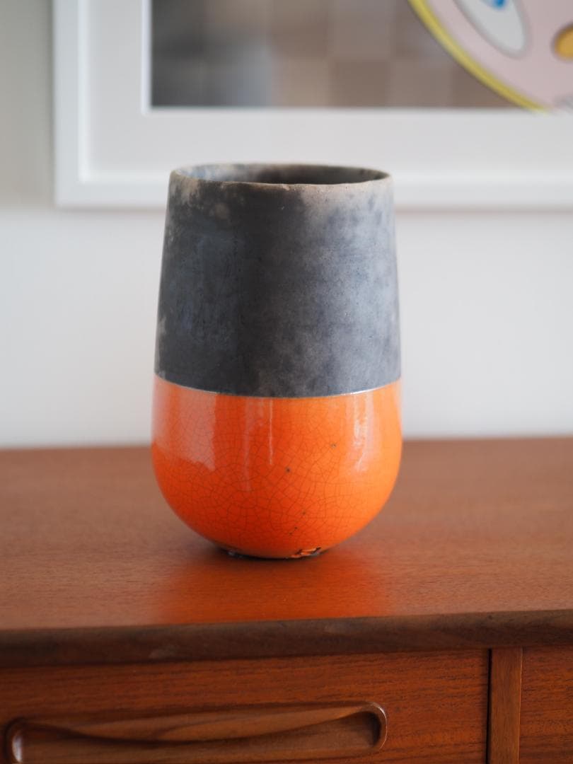 【完売カラー／美品】 人気DOMANI 花器 オレンジ×チャコールグレー
