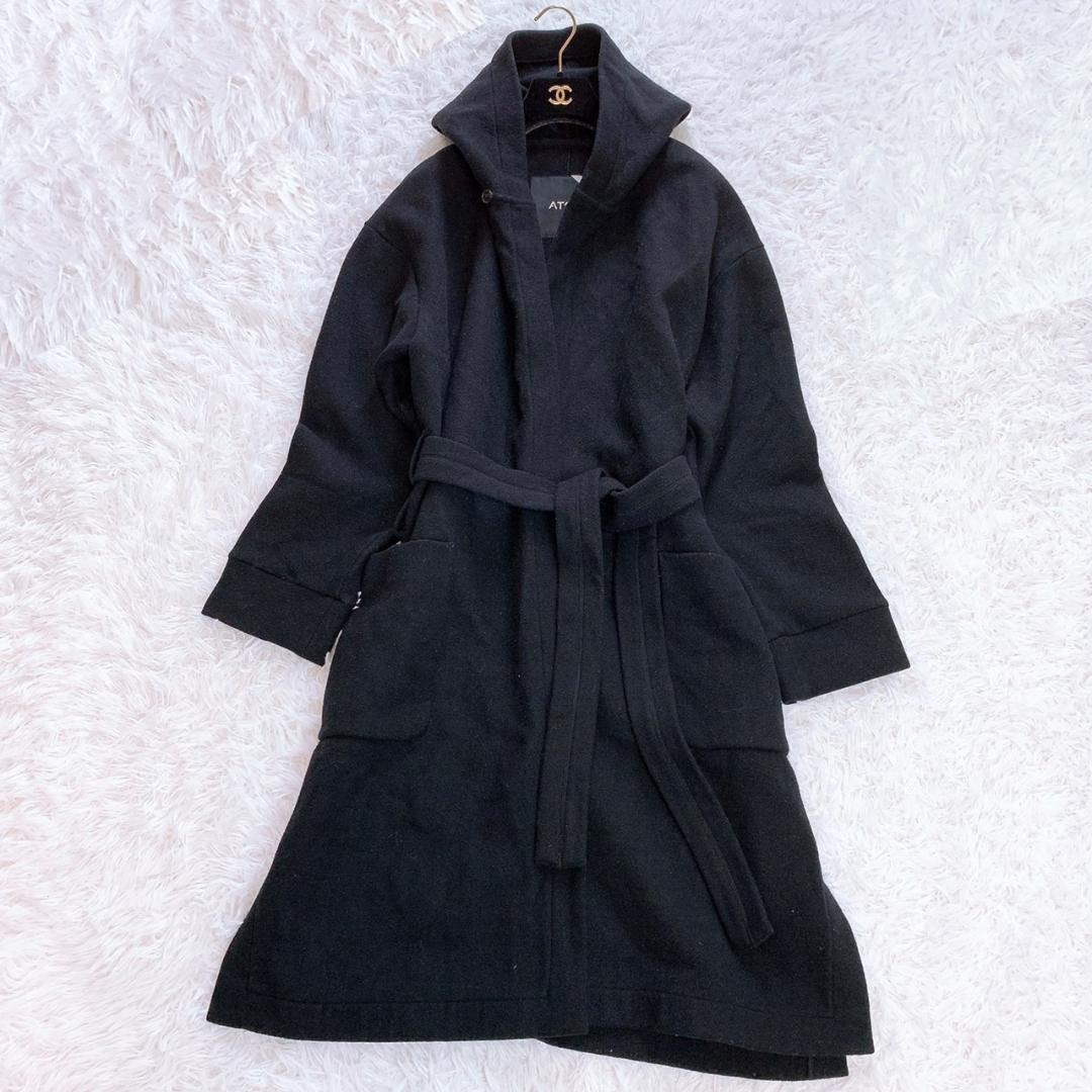 <最終値下げ>ATON フード付き ウールコート 黒 M エイトン　ロングコート