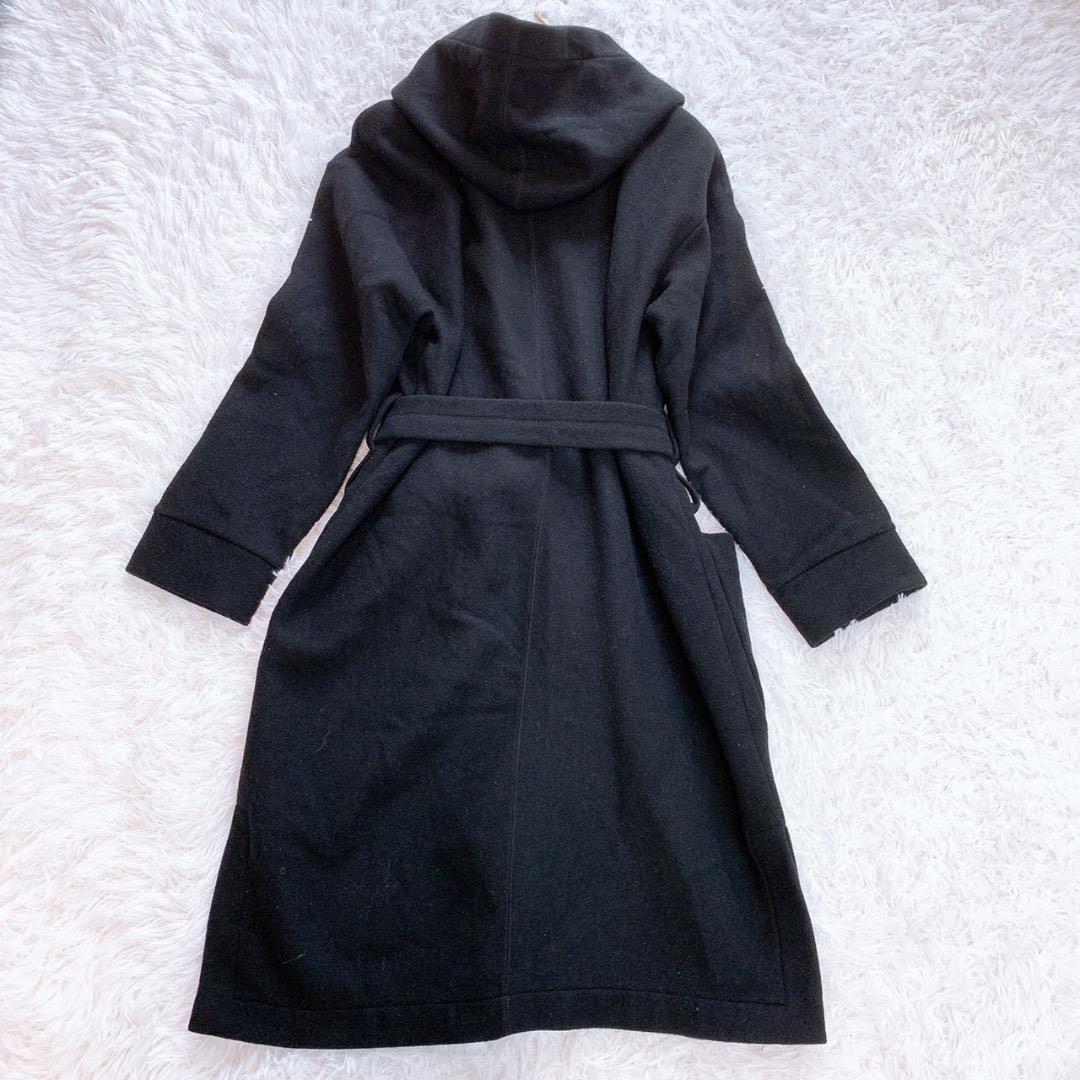 <最終値下げ>ATON フード付き ウールコート 黒 M エイトン　ロングコート